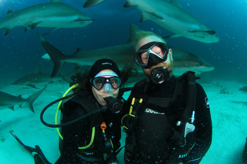 Karen scuba diving with her husband, Jeff.